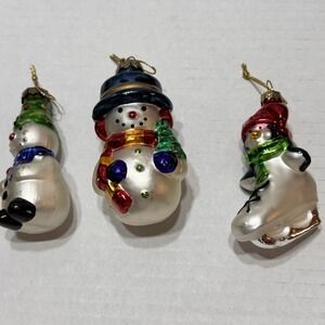 Set Of 3 Christmas Ornament Glass Snowman Thomas Pacconi Museum Series 2003 Lot